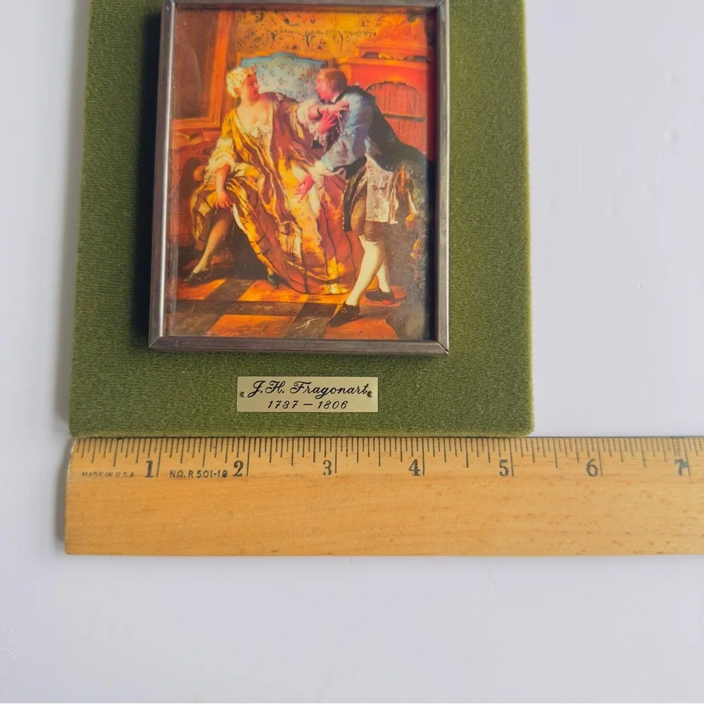 Vintage Framed Velvet Print Cameo 60-70's The Garter 5x6.5 See Story Description